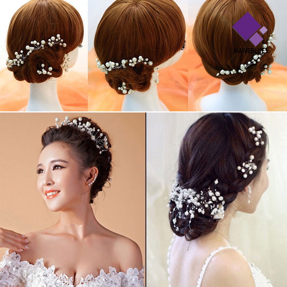 &lt; Naiveblues &gt; 2Pcs Wanita Fashion Shiny Faux Pearl Pernikahan Jepit Rambut Hair Clasp Decor