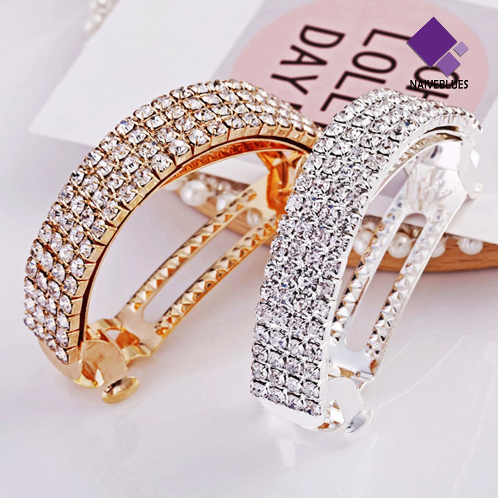 &lt; Naiveblues &gt; Bentuk Lengkungan Indah Jepit Rambut Pengerjaan Halus Berlian Imitasi Klip Musim Semi Kuat Untuk Pakaian Sehari-Hari