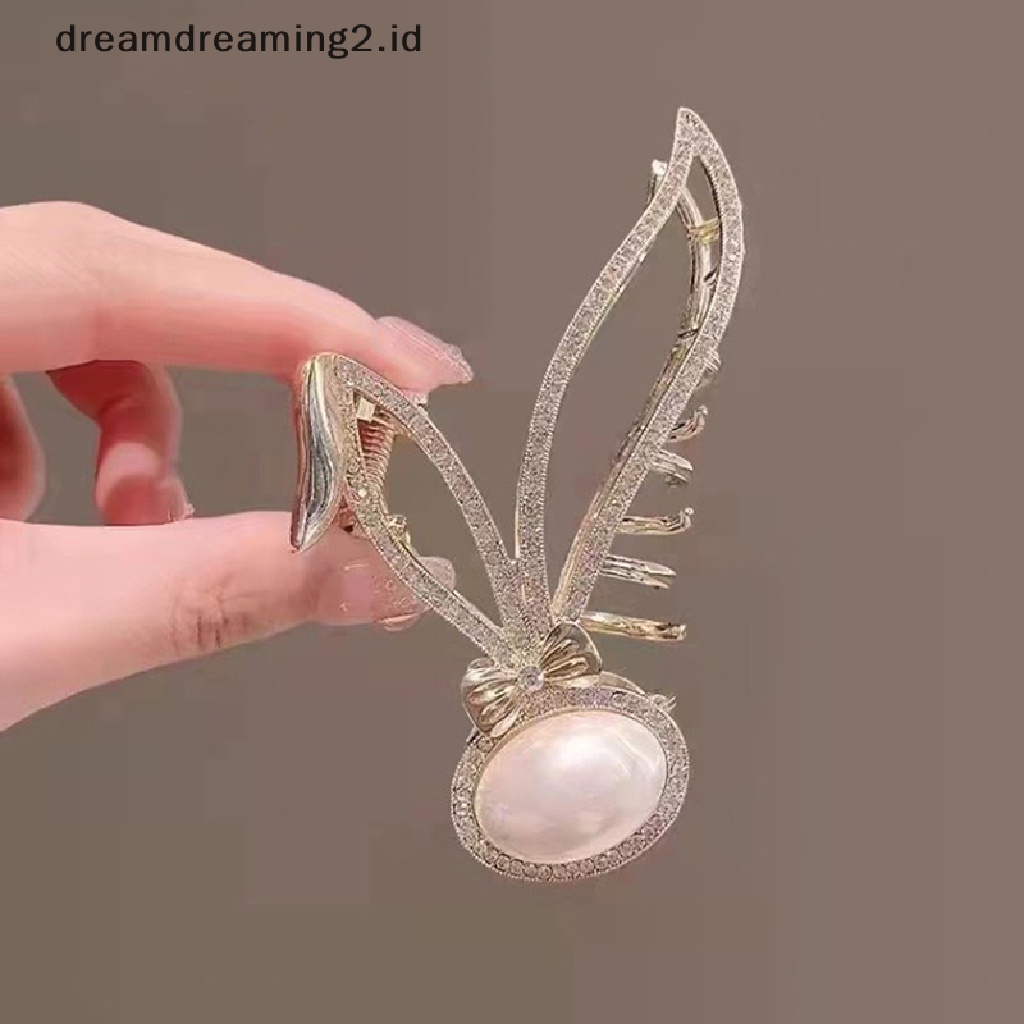 (dream) Women Rabbit Series Elegant Crystal Rabbit Ears Hair Clip Jepit Rambut Bunga Hiasan Kepala Ekor Kuda Untuk Wanita Hair Claw//