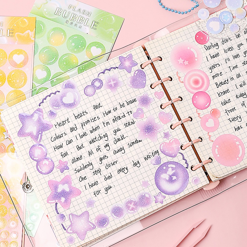 Kreatif Flash Bubble Seri Shiny Stiker Siswa Indah Scrapbook Deco DIY Guka Stickers