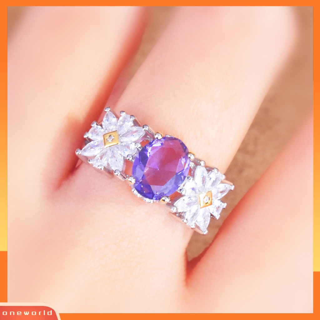 [EONE] Indah Wanita Cincin Dengan Bukaan Adjustable Kristal Imitasi Amethyst Jari Band Nikmat Pesta