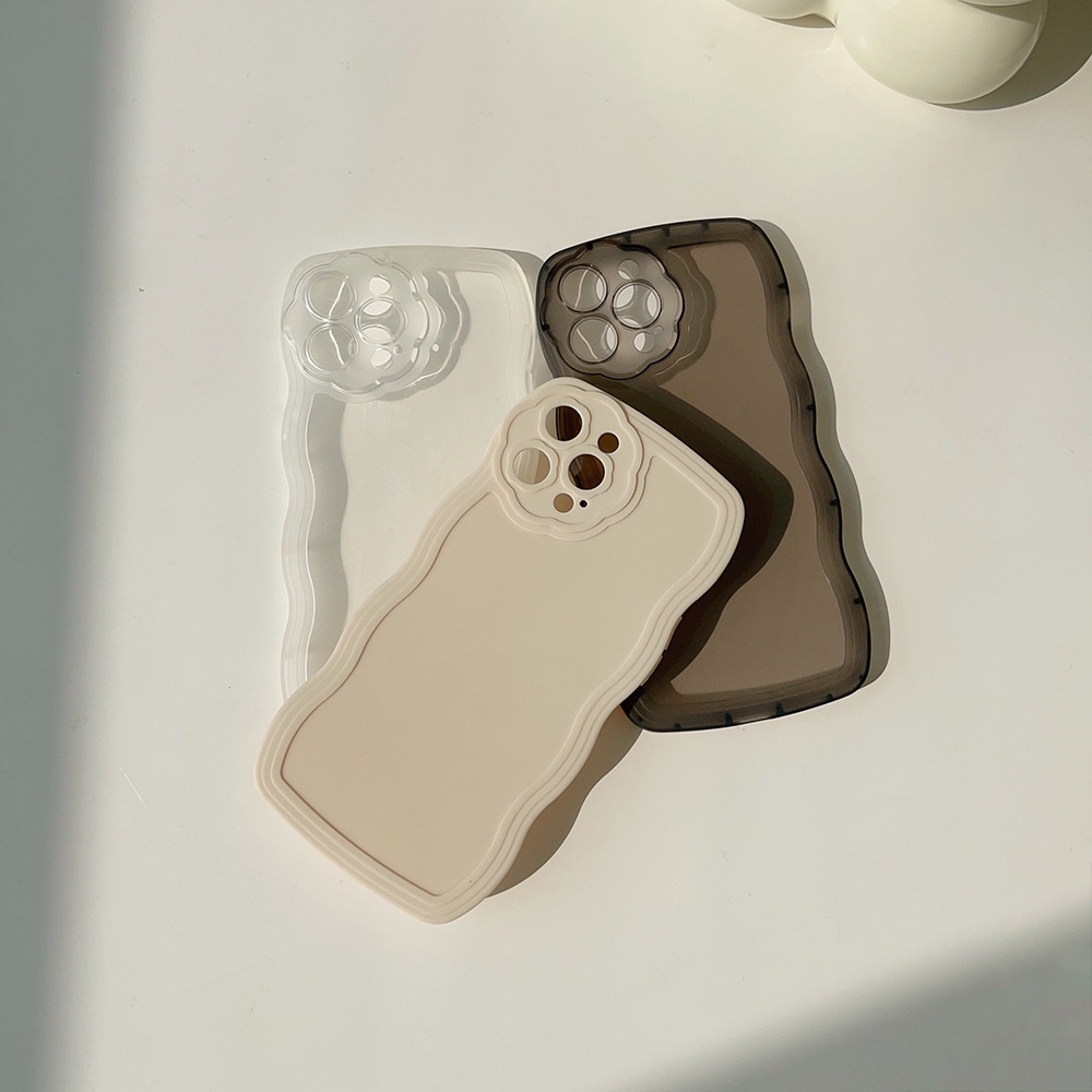 IPHONE Warna Solid Transparan Berbentuk Bunga Pelindung Lensa Kamera Bentuk Gelombang Soft Phone Case Cover Untuk Iphone7 8 PLUS X XR XS 11 12 13 14 PRO MAX SE 2020