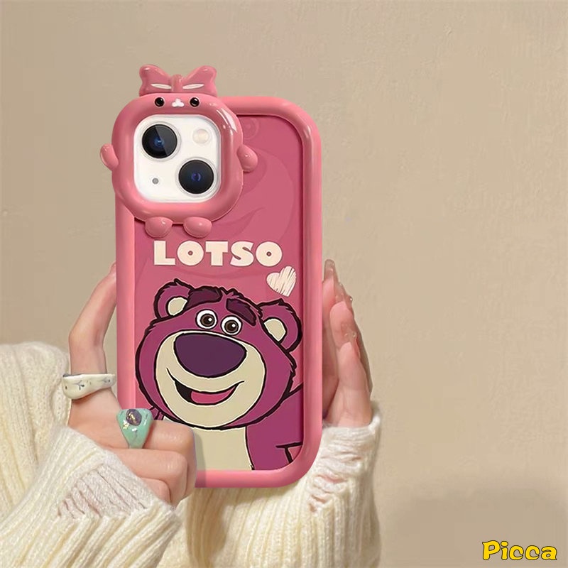 Oppo A15 A57 A16 A5s A76 A74 A17 A17K A54 A95 A12 A3s A77 A7 A55 A96 A5 A9 A16K A53 A16E A77s Reno 7Z 5 A31 A52 3D Bow Little Monster Lens Kartun Manyo Cute Strawberry Bear Case
