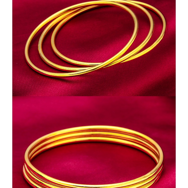 Goldkingdom Perhiasan Fashion 24K Bangkok Aksesoris Ready Stock 2.3mm Wanita Gelang Tebal Glossy Three-Life Bracelet
