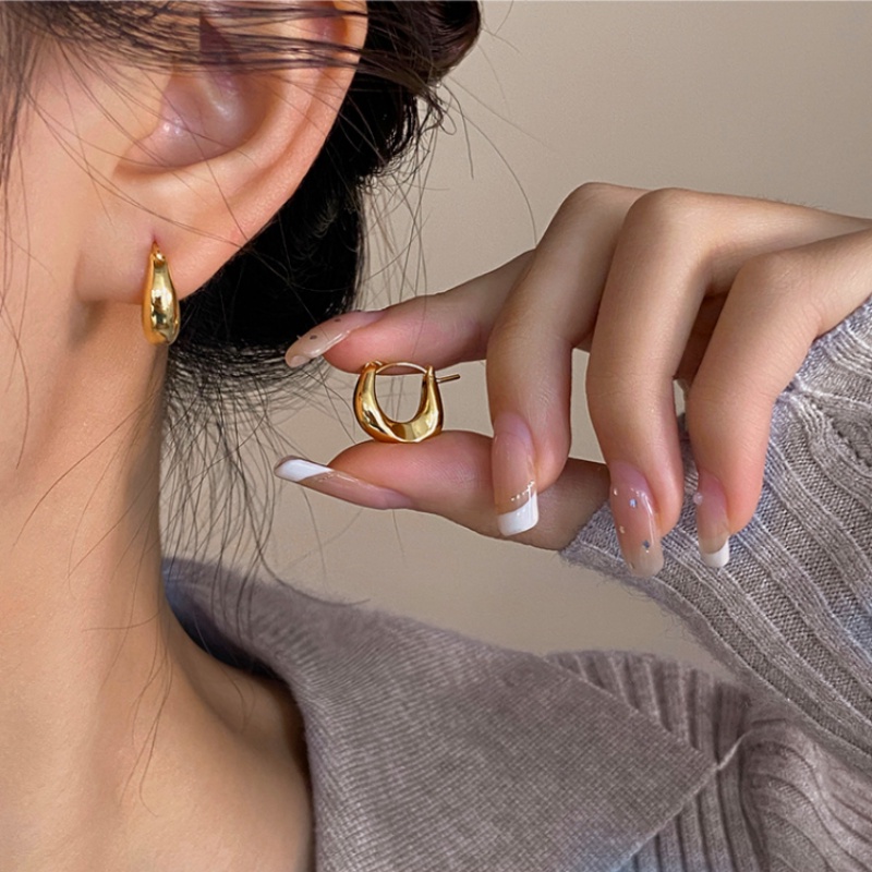 Roselife Korea Desain Khusus 14 K Emas Tidak Teratur Chunky Hoop Earrings Untuk Wanita Gadis Chic Geometris Bulat Anting-Anting Hypoallergenic Pertunangan Makan Pesta Telinga Perhiasan Aksesoris