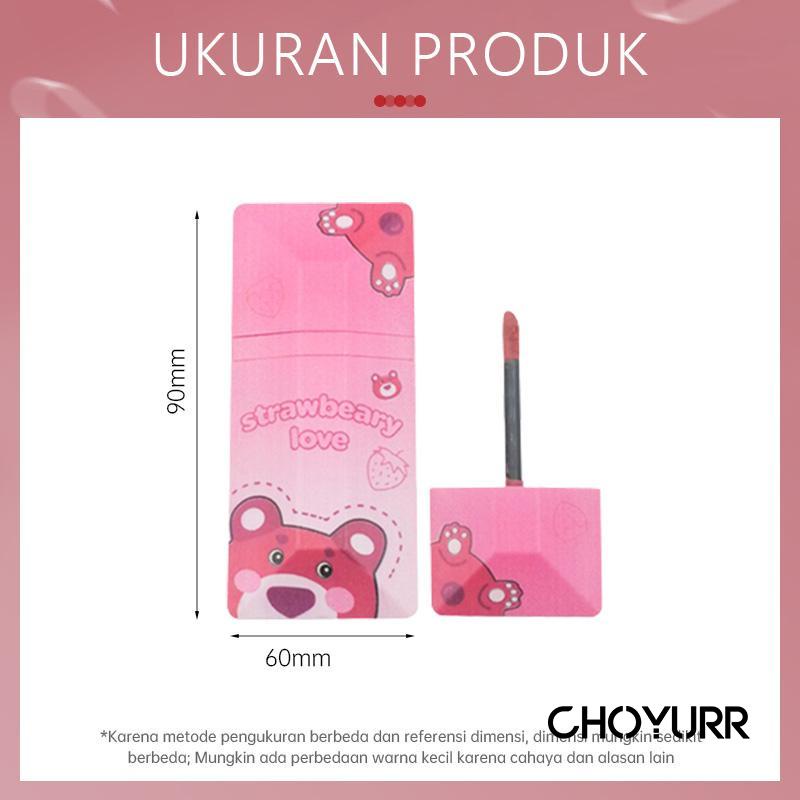 【COD】Daimanpu Lipstik Beruang Stroberi Lipstik  Weightless Card Straberry Bear Lipcream Matte Nude Lipstik Korea Waterproof Tahan Lama-CH