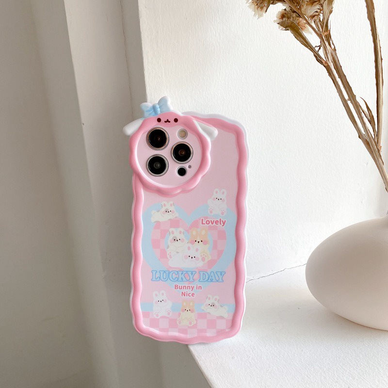 【Lamb Style】Lucky Day Bunny Soft TPU Case HP iP iPhone 11 12 13 14 Pro Max 7 8 + Plus SE 2020 X XS XR Max Girl Woman FTD Casing Apple