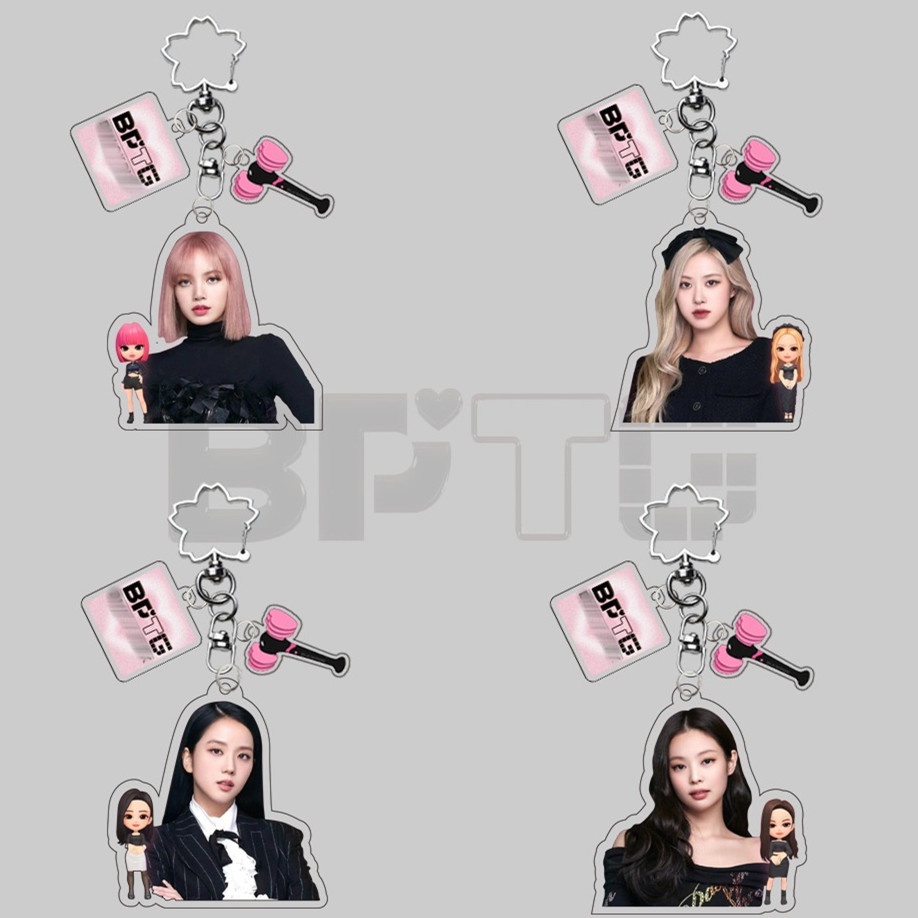 1pc Gantungan Kunci Akrilik BPTG Hitam-PINK Blackpink THE GAME Key Ring Gantung Blackpink