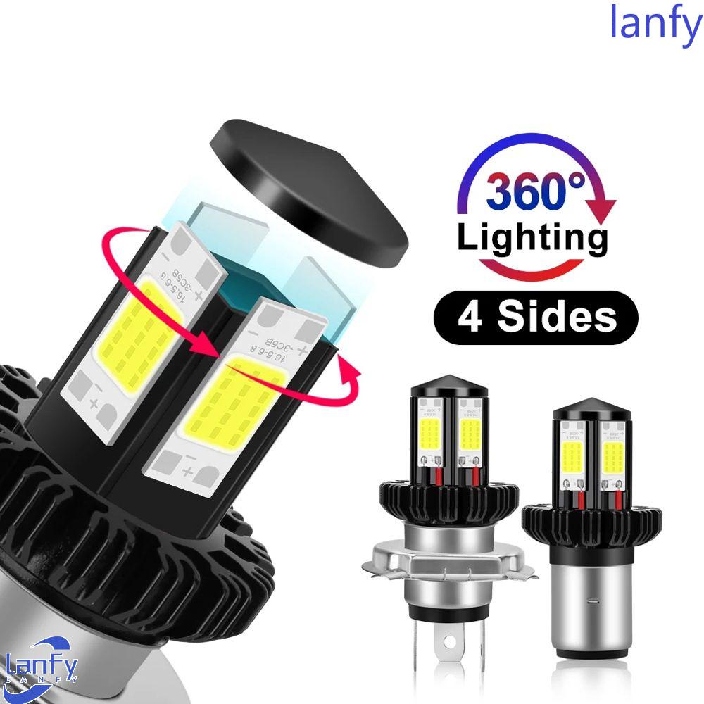 Lanfy Suku Cadang Lampu Depan Motor 6000K Putih 1200LM Motor BA20D H6 H4 Bohlam