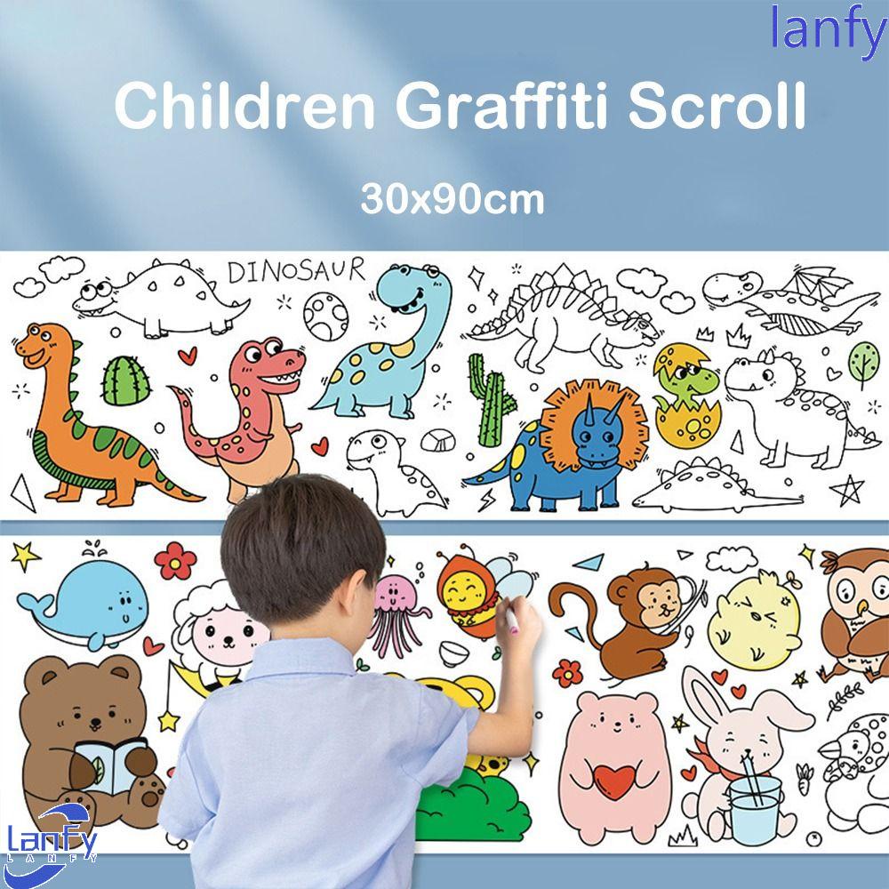 Lanfy Anak-Anak Menggambar Scroll Adhensive Tk Mewarnai Mainan Graffiti Scrolls DIY Painting Mainan Artis Kecil Mengisi Warna Stiker