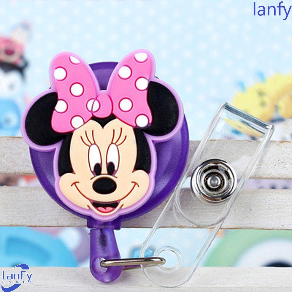 Lanfy Retractable Badge Reel Siswa Perlengkapan Kantor Name Tag Perawat Dokter Card Holder Mickey Minnie Name Card Holder