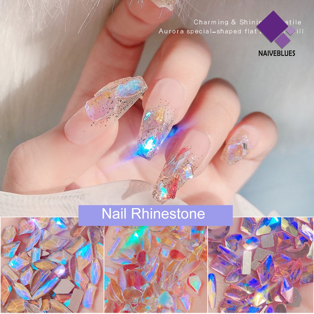 [naiveblues] 100pcs/set Dekorasi Kuku Bentuk Tidak Teratur DIY Kerajinan Datar Multi Ukuran Nail 3D AB