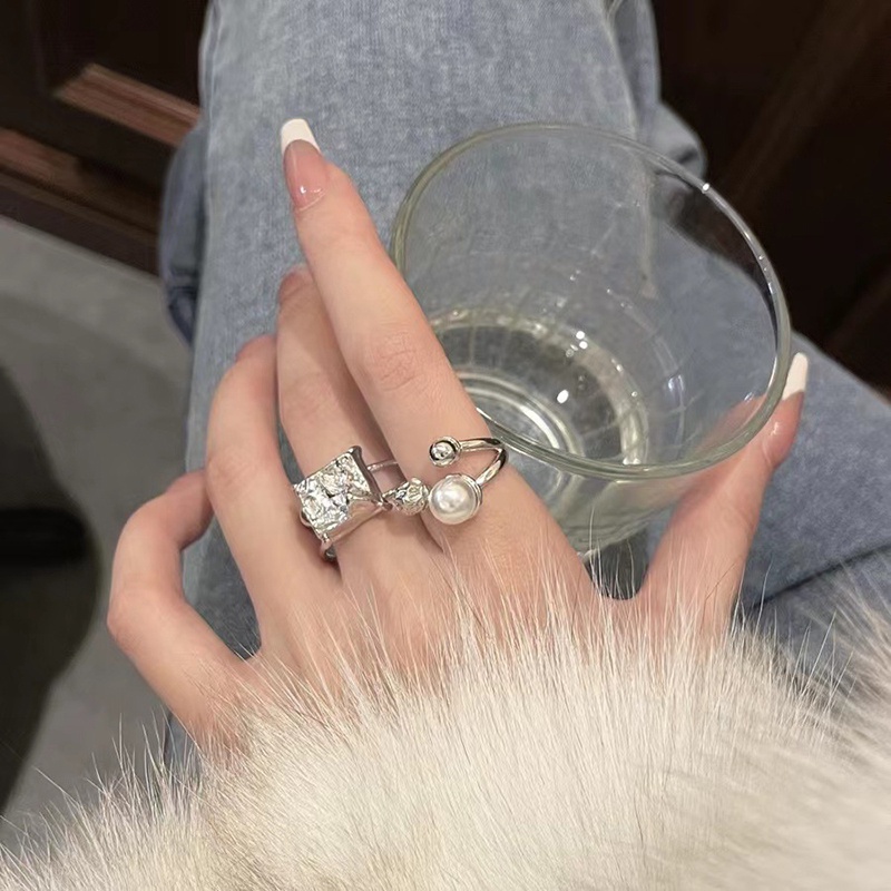 Cincin Geometris Kubus Mutiara Bahan Alloy Korea Untuk Anak Perempuan