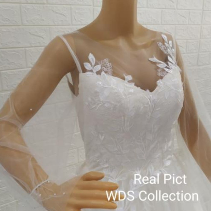 Gaun Pengantin Ekor-lengan panjang-Baju Pengantin Ekor L7-AB