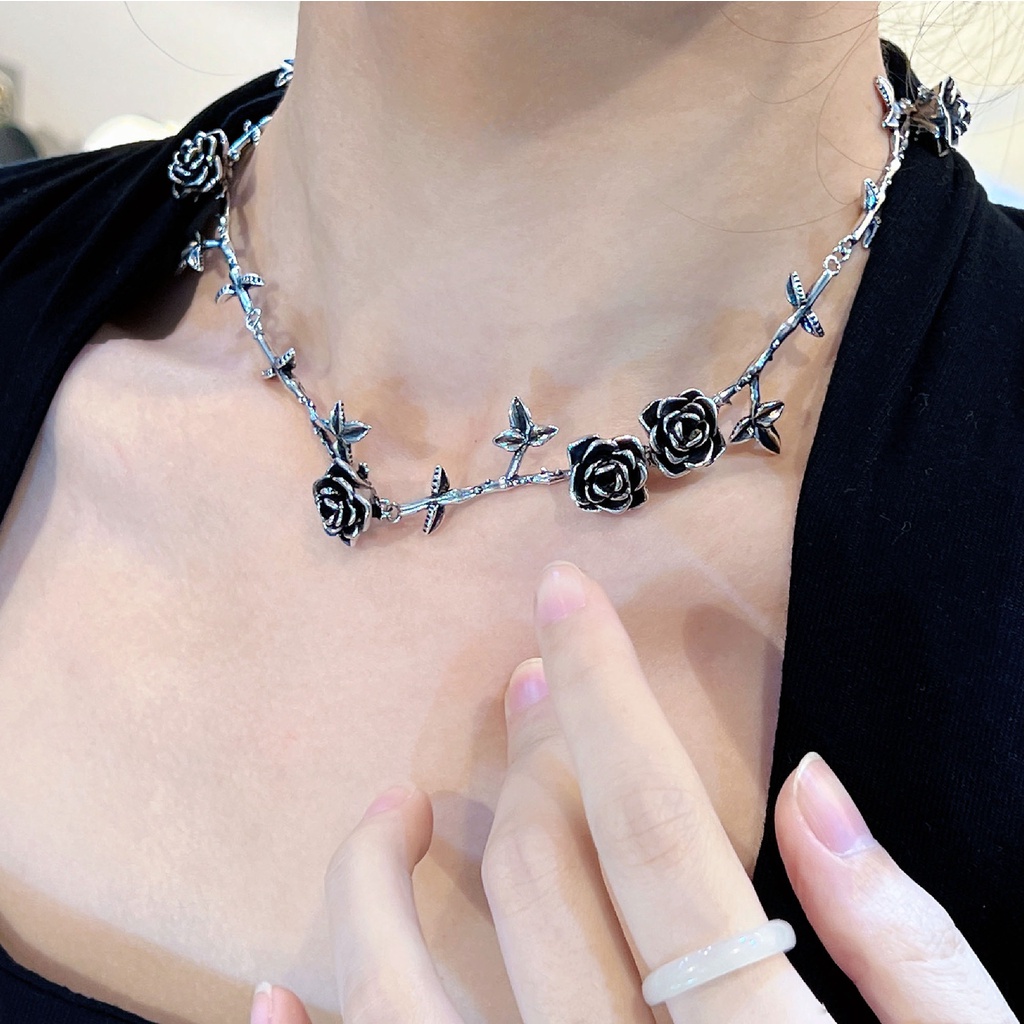 Goldkingdom Fashion Perhiasan Aksesoris Ready Stock Melantek Kerah Tua Rose Kalung Pribadi Sweater Rantai Perempuan Bunga Kalung