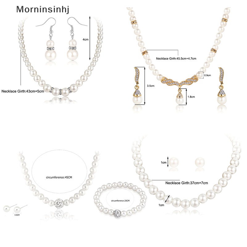 Mornin Fashion Wanita Pengantin Pesta Pernikahan Mutiara Kalung Anting Gelang Set Perhiasan Dekorasi id