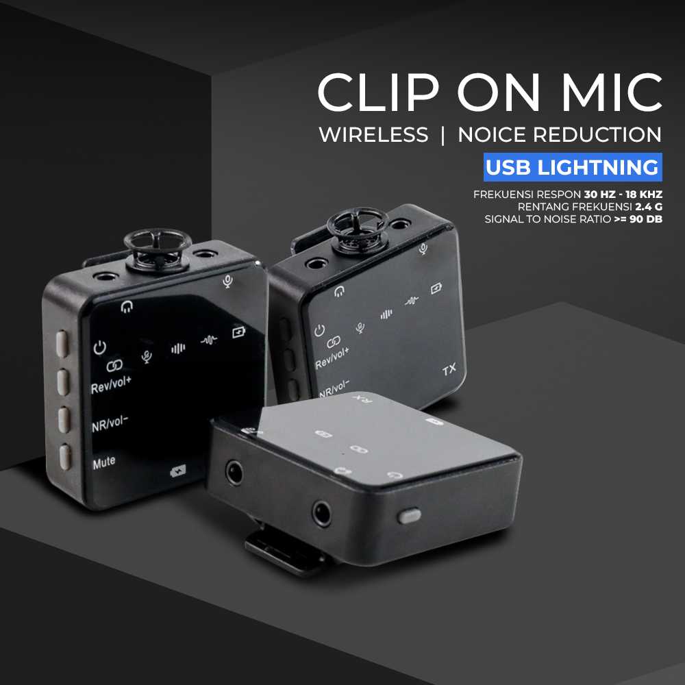 Clip On Mic Wireless Noice Reduction for Vlogging Zoom USB Lightning - K63