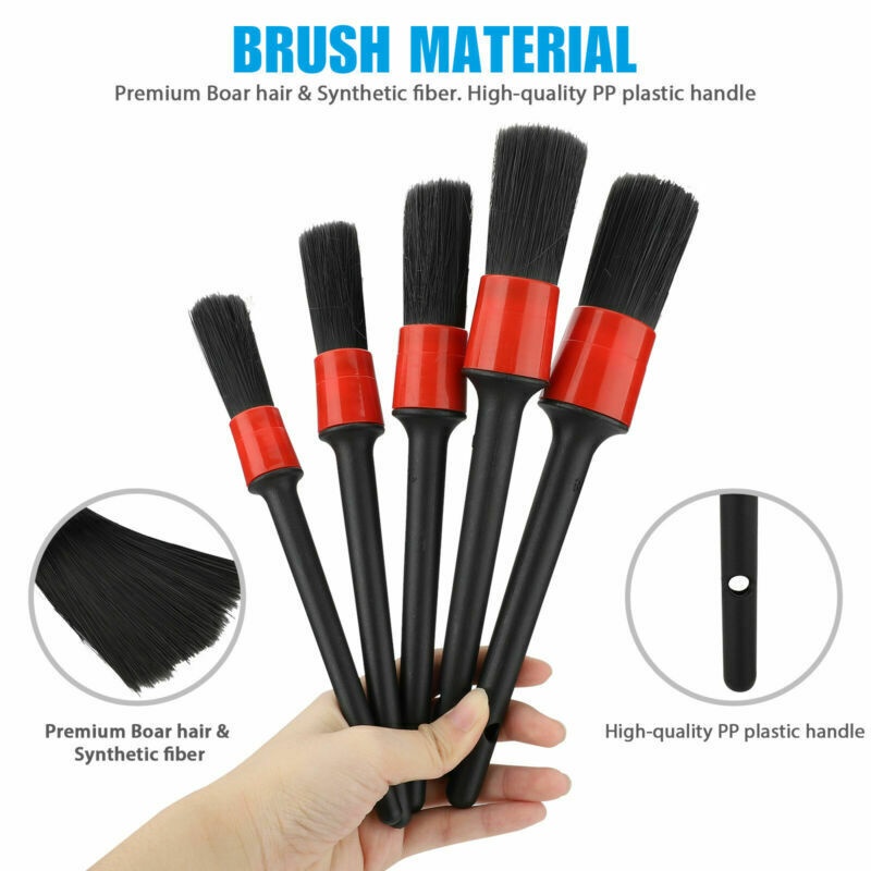 YGRETTE - Car Cleaning Brush Set 5pcs Auto Detail Brush Set AUTO DETAILING SIKAT KUAS SALON MOBIL CUCI WASH