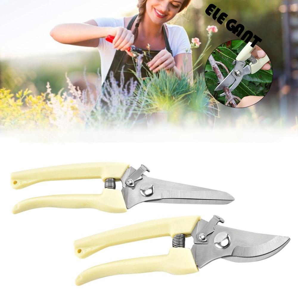 [Elegan] Pruning Shears Beige Kualitas Lurus/Bengkok Kepala PP Handle Tajam Spring Sesign Perlengkapan Taman