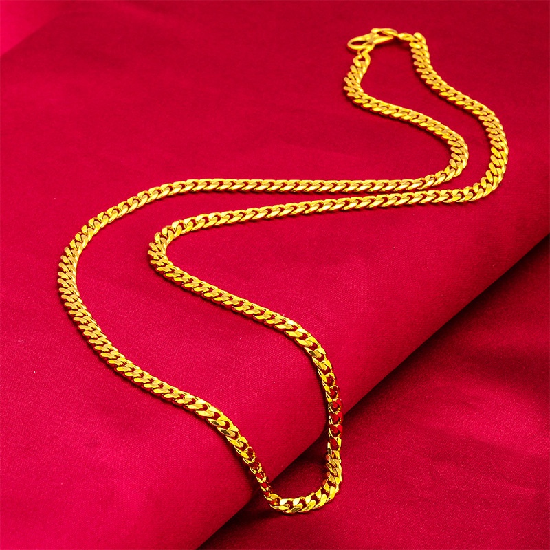 Goldkingdom Aksesoris Perhiasan Fashion Ready Stock Kalung Baru 50cm Pria Dan Wanita Rantai Gepeng