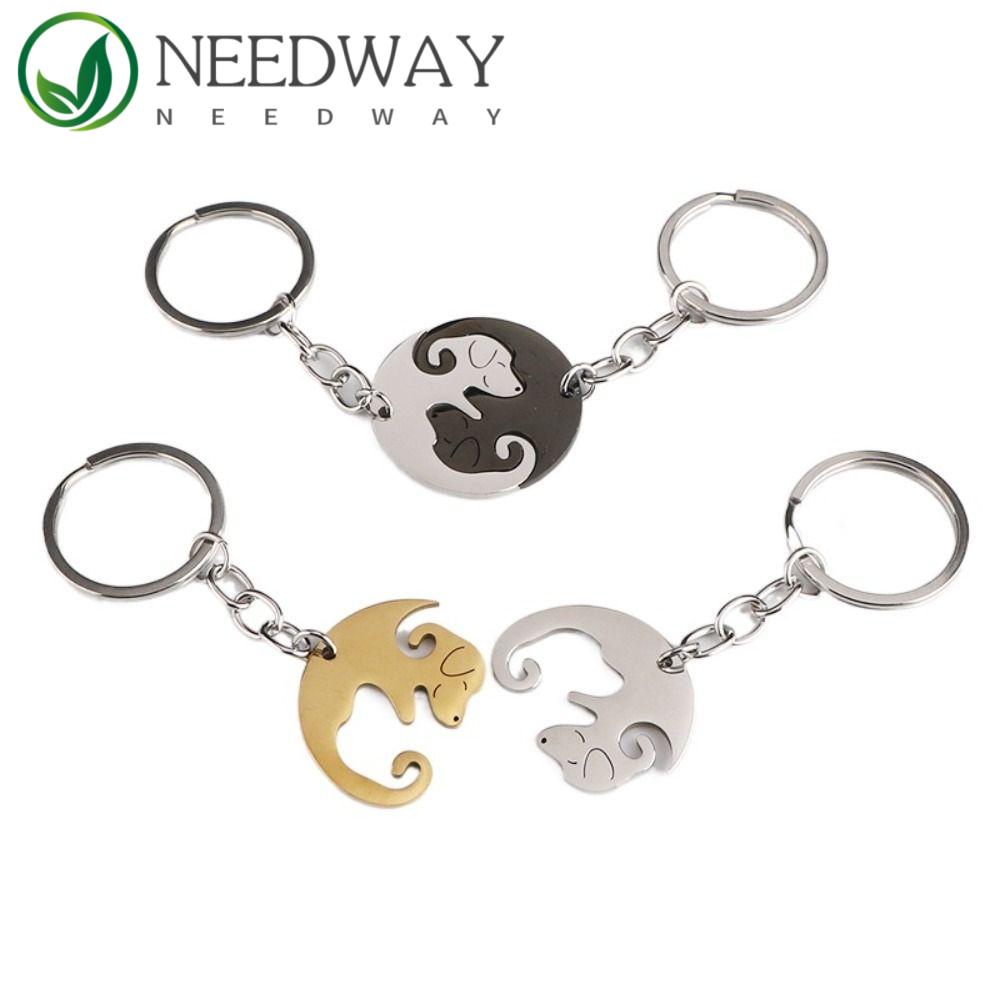 Needway   Gantungan Kunci Couple Hadiah Liburan Hari Valentine Liontin Perhiasan Souvenir Dekorasi Wanita Pria Kucing Key Chain