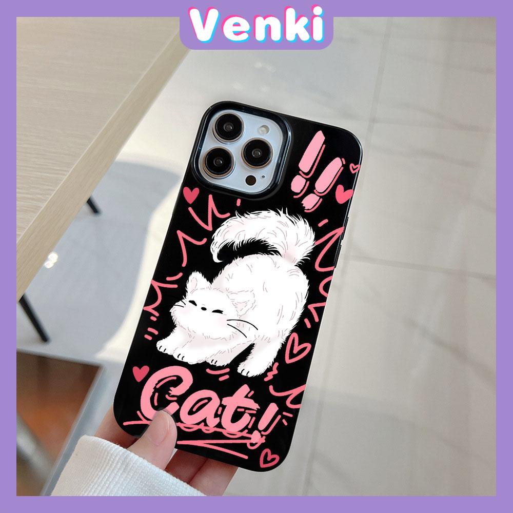 VENKI - For iPhone 11 iPhone Case Black Glossy TPU Soft Case Shockproof Protection Camera Cute Cat Compatible with iPhone 14 13 Pro max 12 Pro Max 11 xr xs max 7Plus 8Plus