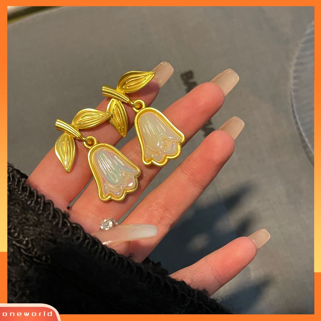 [EONE] 1pasang Drop Earrings Golden Leaves Elegan Medieval Peri Bunga Wanita Stud Earrings Fashion Jewelry