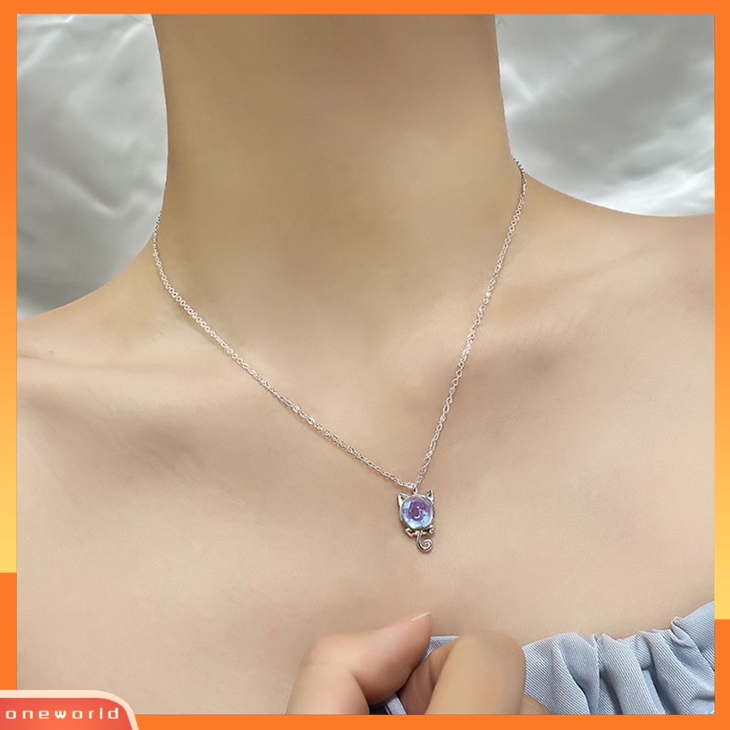 [EONE] Rantai Klavikula Batu Bulan Mengkilap Elegan Gaya Korea Rantai Yang Dapat Disesuaikan Pakaian Sehari-Hari Kasual Indah Choker Kalung Untuk Hadiah