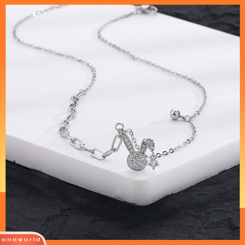 [EONE] Wanita Kalung Lucu High Gloss Hypoallergenic Warna Emas/Perak Link Rantai Hadiah Fashion Perhiasan Zirkon Mengkilap Zodiak Kelinci Liontin Wanita Klavikula Kalung Untuk Pacaran