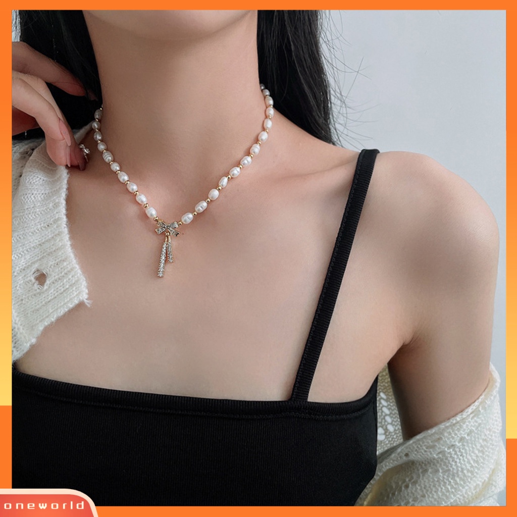 [EONE] Wanita Kalung Semua Pertandingan Ikatan Simpul Dress Up Mutiara Imitasi Gadis Choker Perhiasan Klavikula Rantai Aksesoris Pakaian