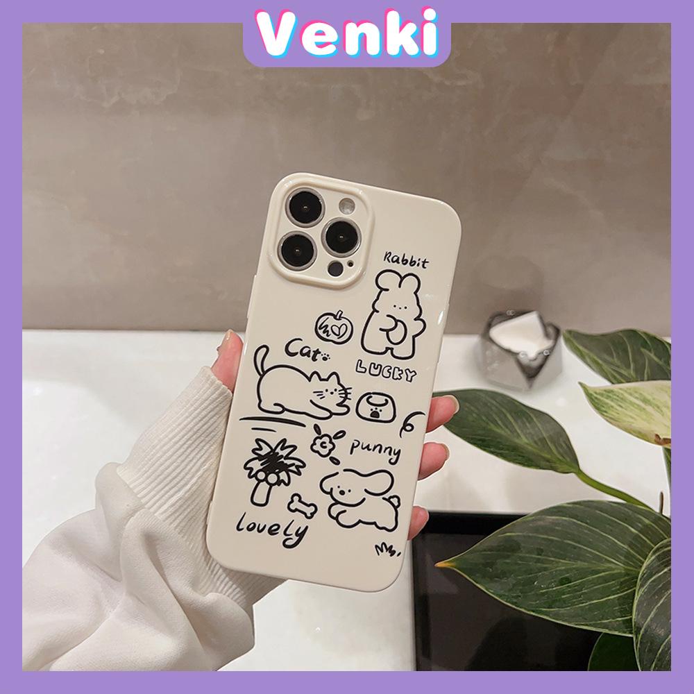 VENKI - For iPhone 11 iPhone Case Film TPU Soft Case White Glossy Cute Illustration Camera Protection Shockproof Compatible with iPhone 14 13 Pro max 12 Pro Max xr xs max 7 8 Plus