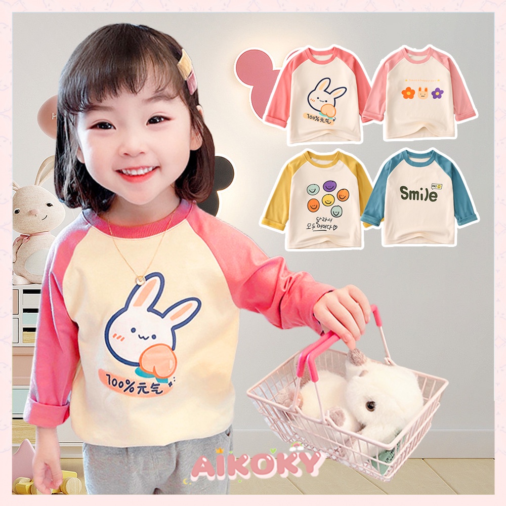 Aikoky Baju Kaos Anak Lengan Panjang / Bayi Perempuan Lengan Panjang 1-5 Tahun