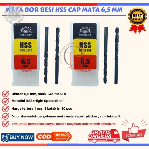 Mata Bor Besi HSS 6.5 mm Mrek Cap TJAP MATA Berkualitas⠀