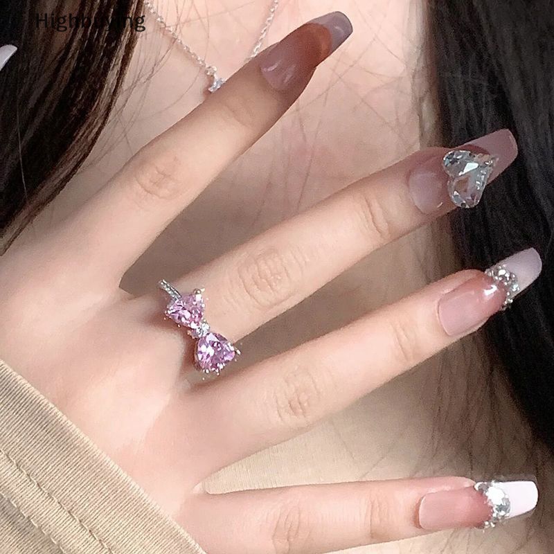 Hbid Lovely Princess Pink Ring Adjustable Ikatan Simpul Cincin Manis Ins Gaya Berlian Cincin Perhiasan Untuk Wanita Pesta Ulang Tahun Hadiah Aksesoris Glory