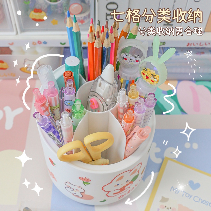 Imut Korea360°C Rotating Pen Holder Desktop Storage Box Alat Tulis Tempat Pulpen Organizer Meja