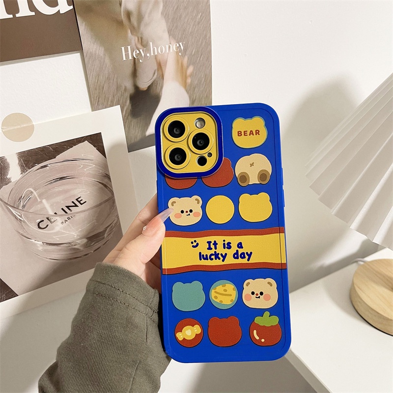 Ins Cute Klein Blue Cute Bear Kartun Silikon Case Untuk Iphone SE 2020 7 /8 Plus 14x XR XM 11 12 13 PRO MAX Casing Cover Pelindung AT0238