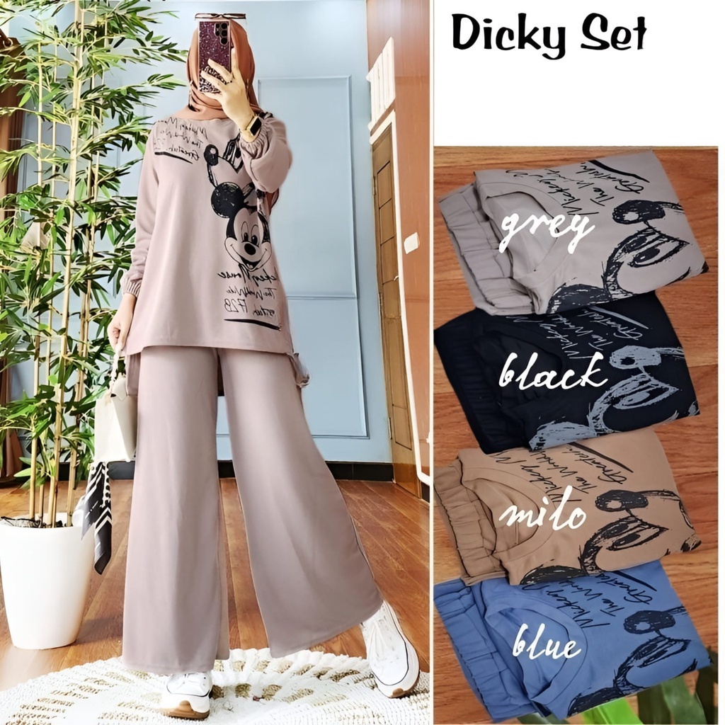 GAMIS STORE - Dicky One Set Wanita Remaja Muslim Matt Cringkle Casual Daily Fit To XL Besar l Setelan 2in1 Premium