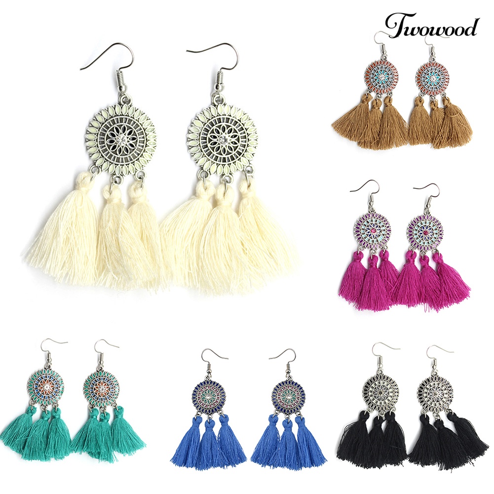 Twowood Boho Bunga Matahari Rumbai Panjang Menjuntai Statement Earrings Ear Hook Wanita Perhiasan