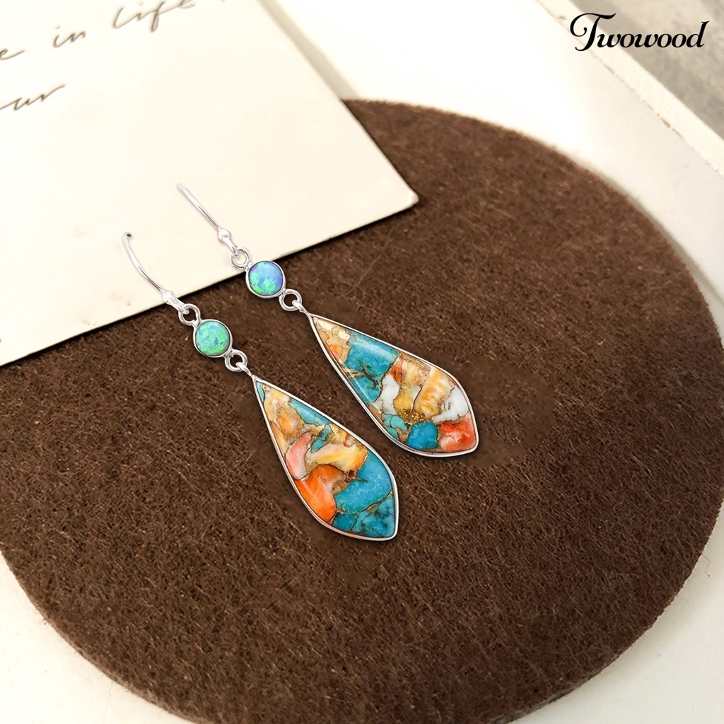 Twowood 1pasang Anting Menjuntai Wanita Gaya Retro Glossy Anting Drop Bahan Metal Yang Indah Untuk Lady