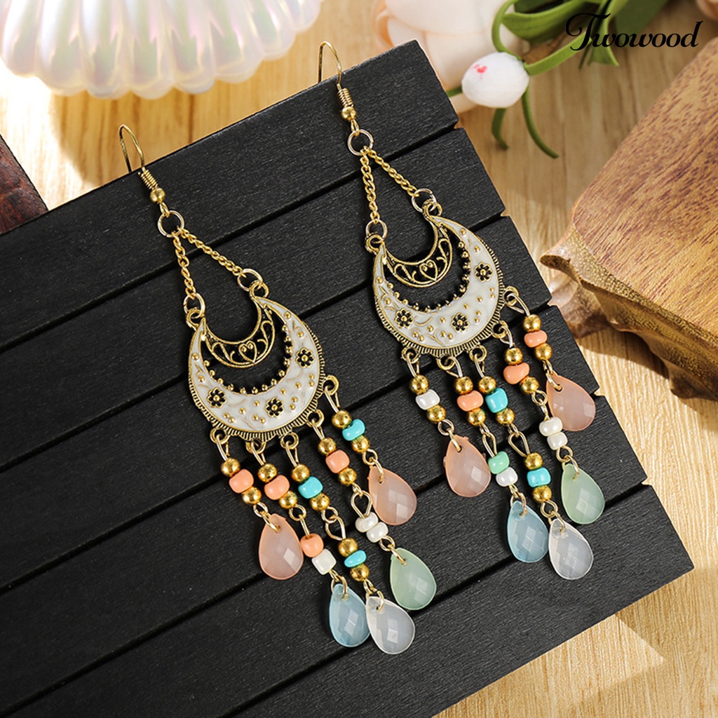 Twowood Women Earrings Gaya Etnik Hias Bentuk Bulan Anting Lady Tahan Lama Untuk Pakaian Sehari-Hari