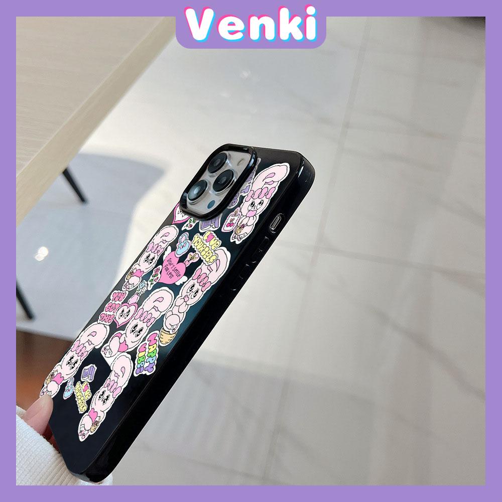 VENKI - For iPhone 11 iPhone Case Black Glossy TPU Soft Case Shockproof Protection Camera Happy Cute Bunny Compatible with iPhone 14 13 Pro max 12 Pro Max xr xs max 7Plus 8Plus