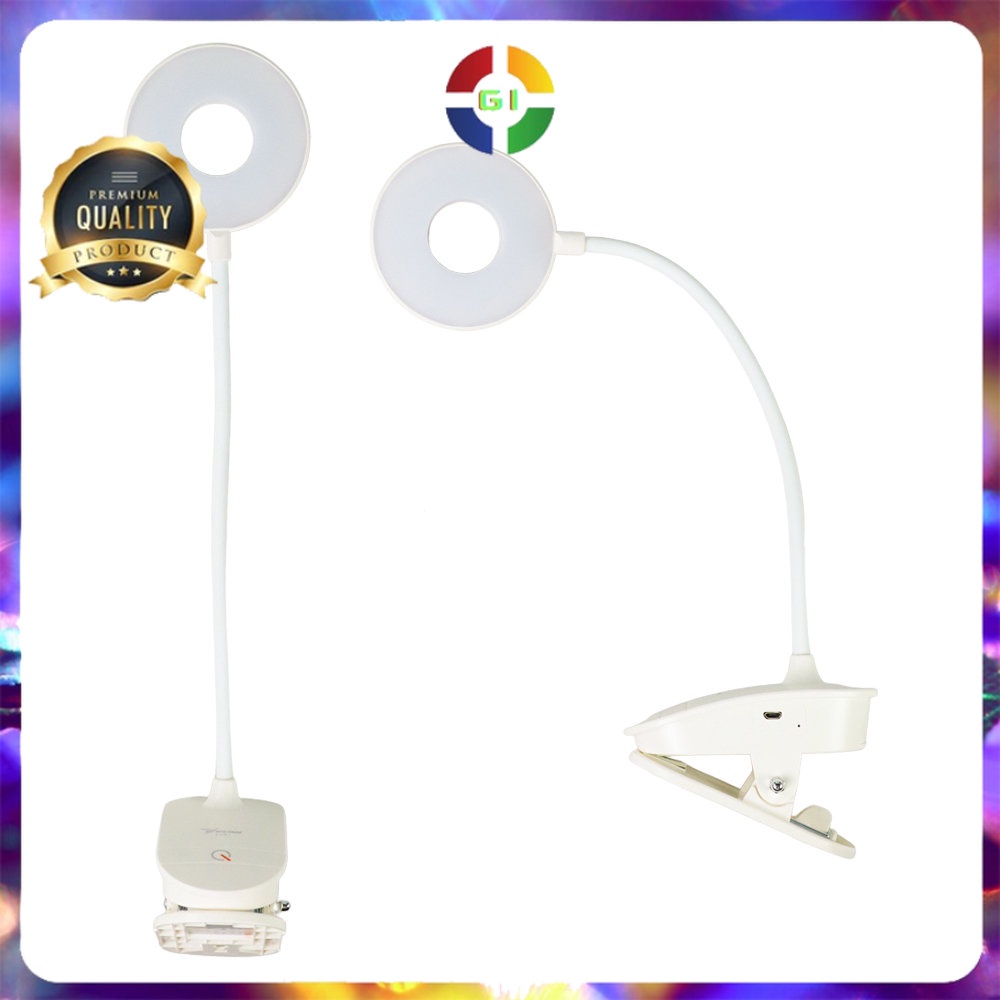 Lampu Baca LED Clip Circle Adjustable Cool White 2W White