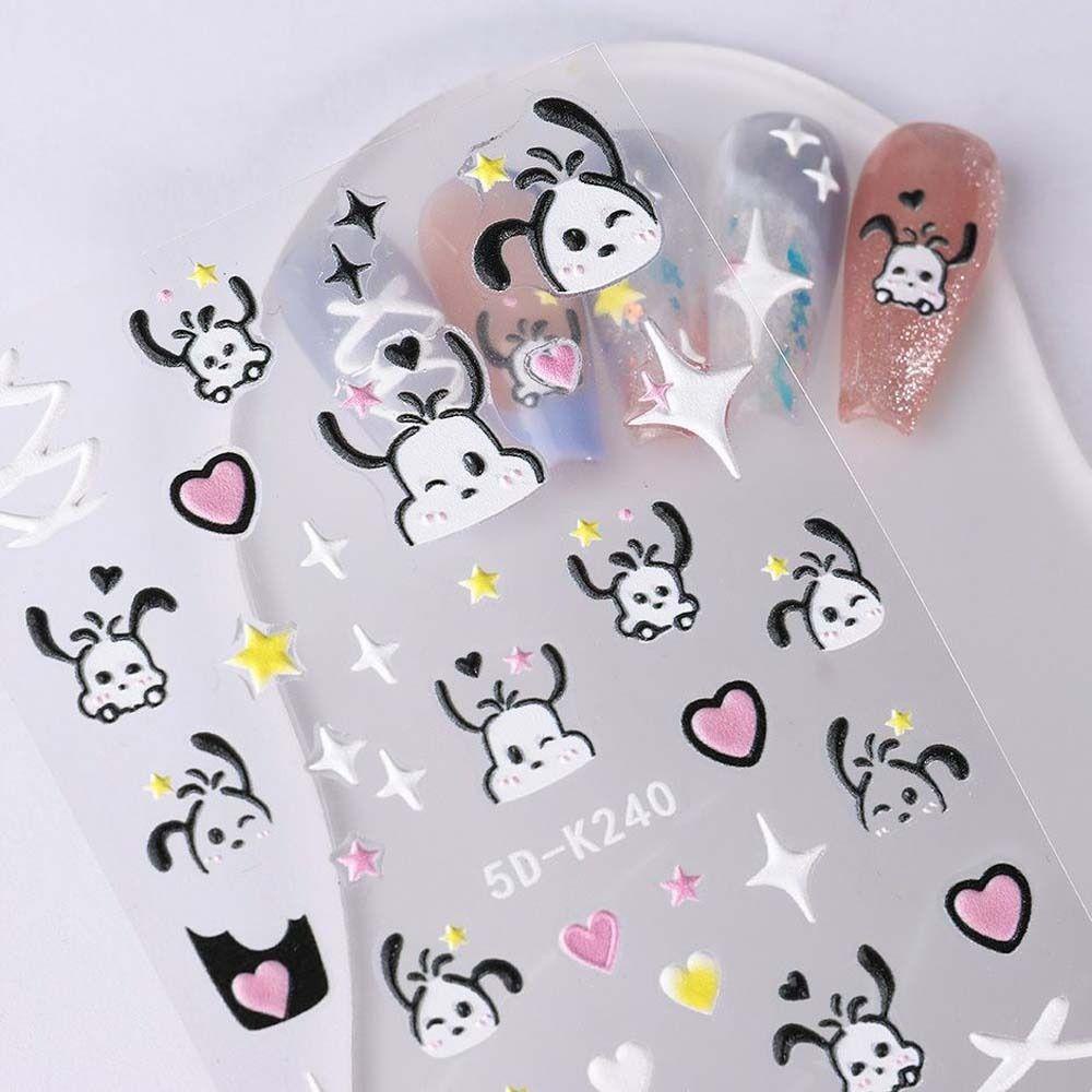 Mxbeauty Kartun Stiker Kuku 5D Relief Fashion Cinta Hati Bola Batubara Kecil Anjing Pochacco Dekorasi Kuku