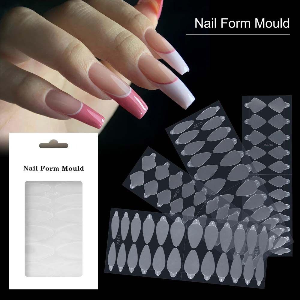 Needway   Kuku Cetakan Stiker 24Pcs/lembar Tips Palsu Poly Nail Dekorasi Perekat Diri French Forma Dual Sticker