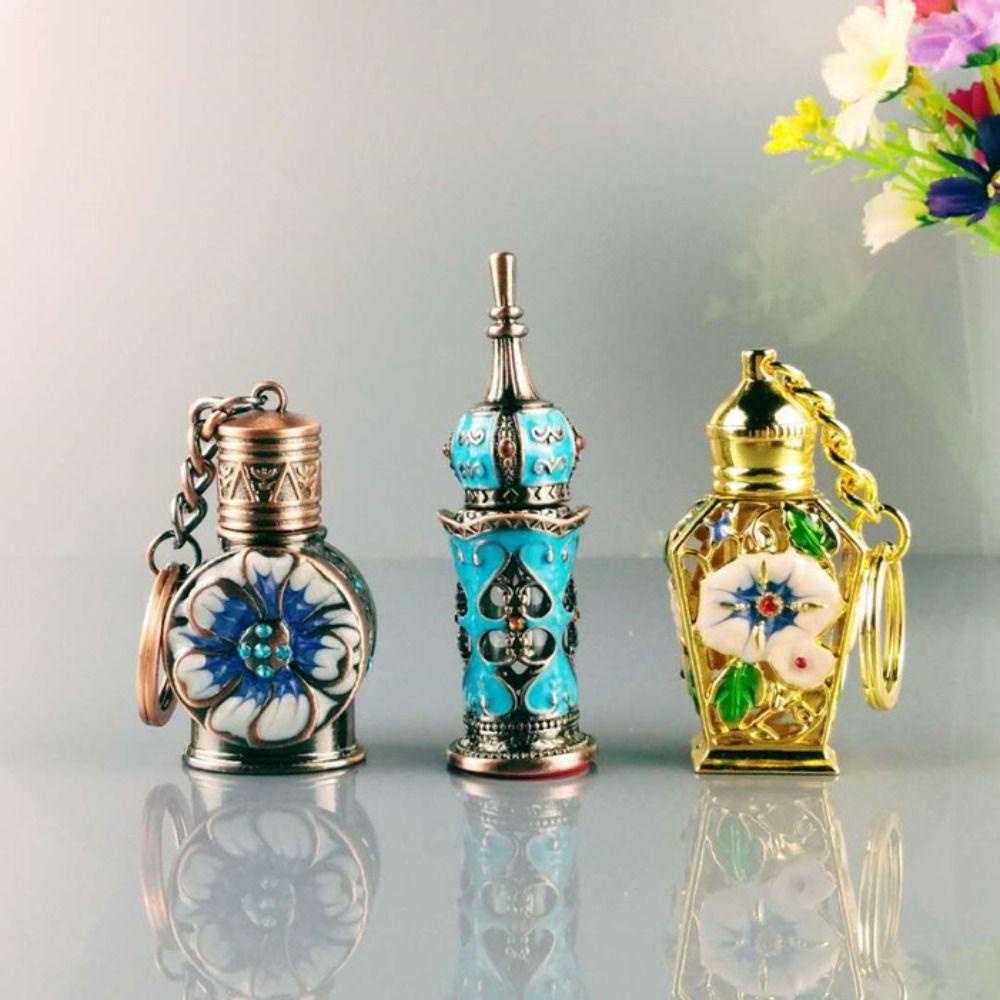 [Elegan] Botol Parfum Travel 3ml Botol Isi Ulang Mewah Dengan Gantungan Kunci Antik Logam Pewangi Botol Hadiah Gaya Arab Liontin Gantungan Kunci