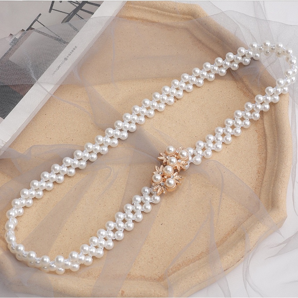 Ikat Pinggang Wanita MUTIARA 02 Korea Fashion Style Women Pearl Belt Gasper Cewe Sabuk Elastis