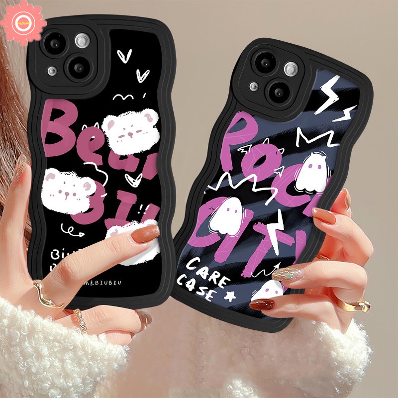 For Infinix Smart 4 6 5 Plus Hot 10 20 9 11s 10s 12i 10Lite 20s 8 12 Pro Hot 11 9 10 12 Play Note 12 G96 10 Pro Cartoon Bear Letter Cute Ghost Little Monster Wavy Edge Soft Case