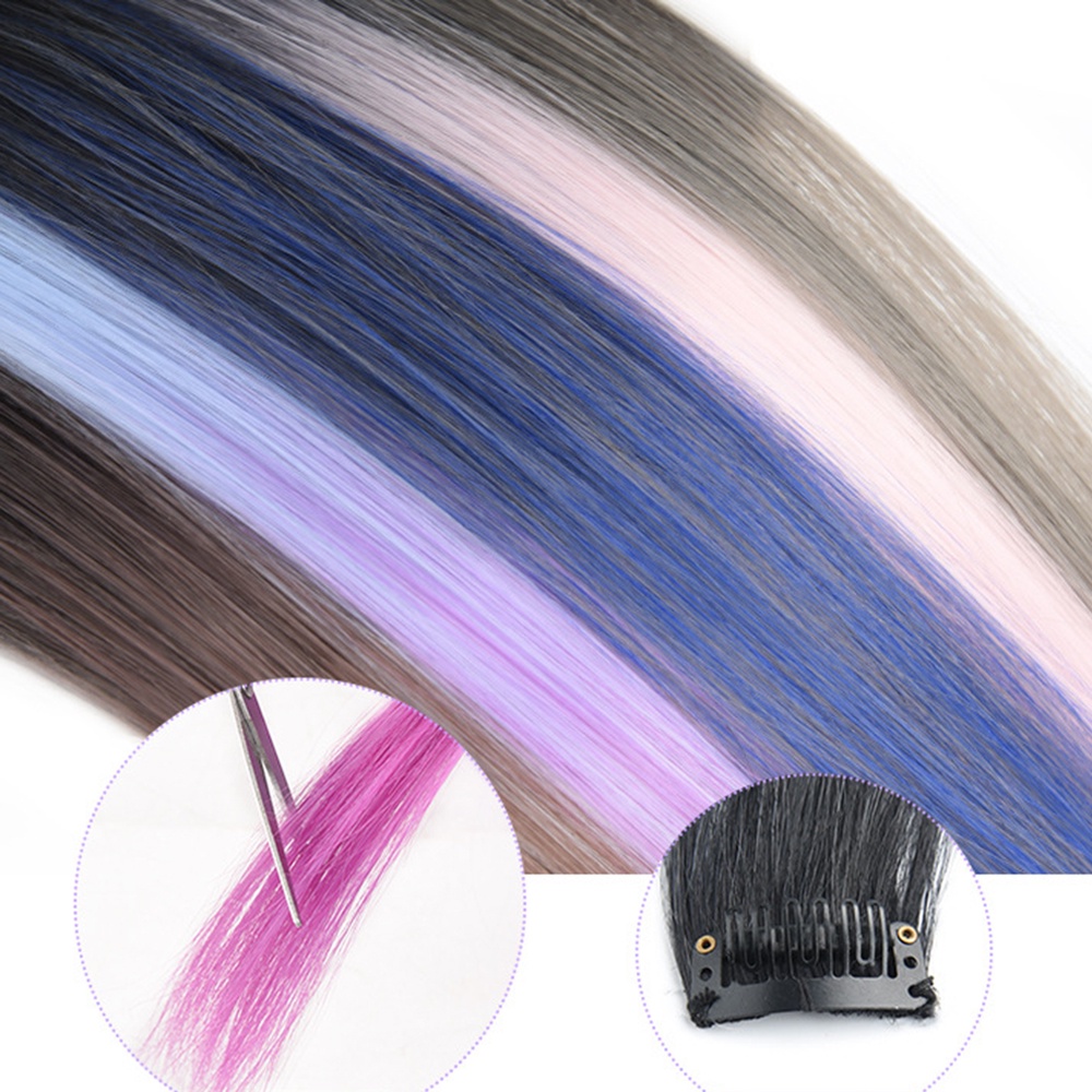 1pc Rainbow Highlight Dyed One-Piece Wig Wanita Gantung Pewarna Telinga Rambut Panjang Wig Aksesoris