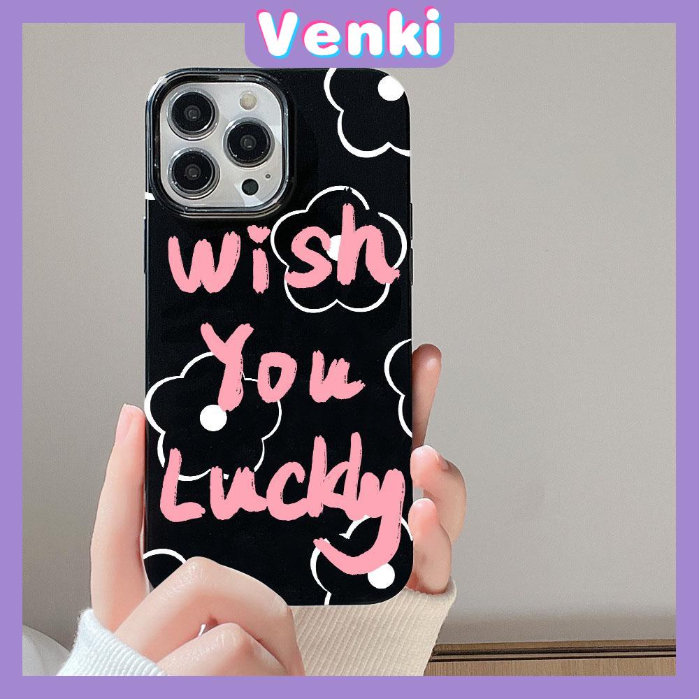 VENKI - For iPhone 11 Phone Case Black Glossy TPU Soft Case Shockproof Protection Camera Flower Simplet English Compatible with iPhone 14 13 Pro max 12 Pro Max xr xs max 7 8 Plus