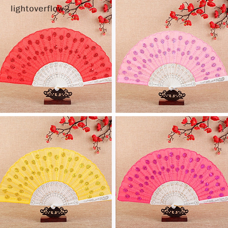 [lightoverflow2] Kipas Angin Plastik Merak Berpayet Kipas Lipat Payet Kipas Tari Merak Angin China Kipas Angin Tari Merak Pring Gold Stamping Craft Gift Fan [ID]